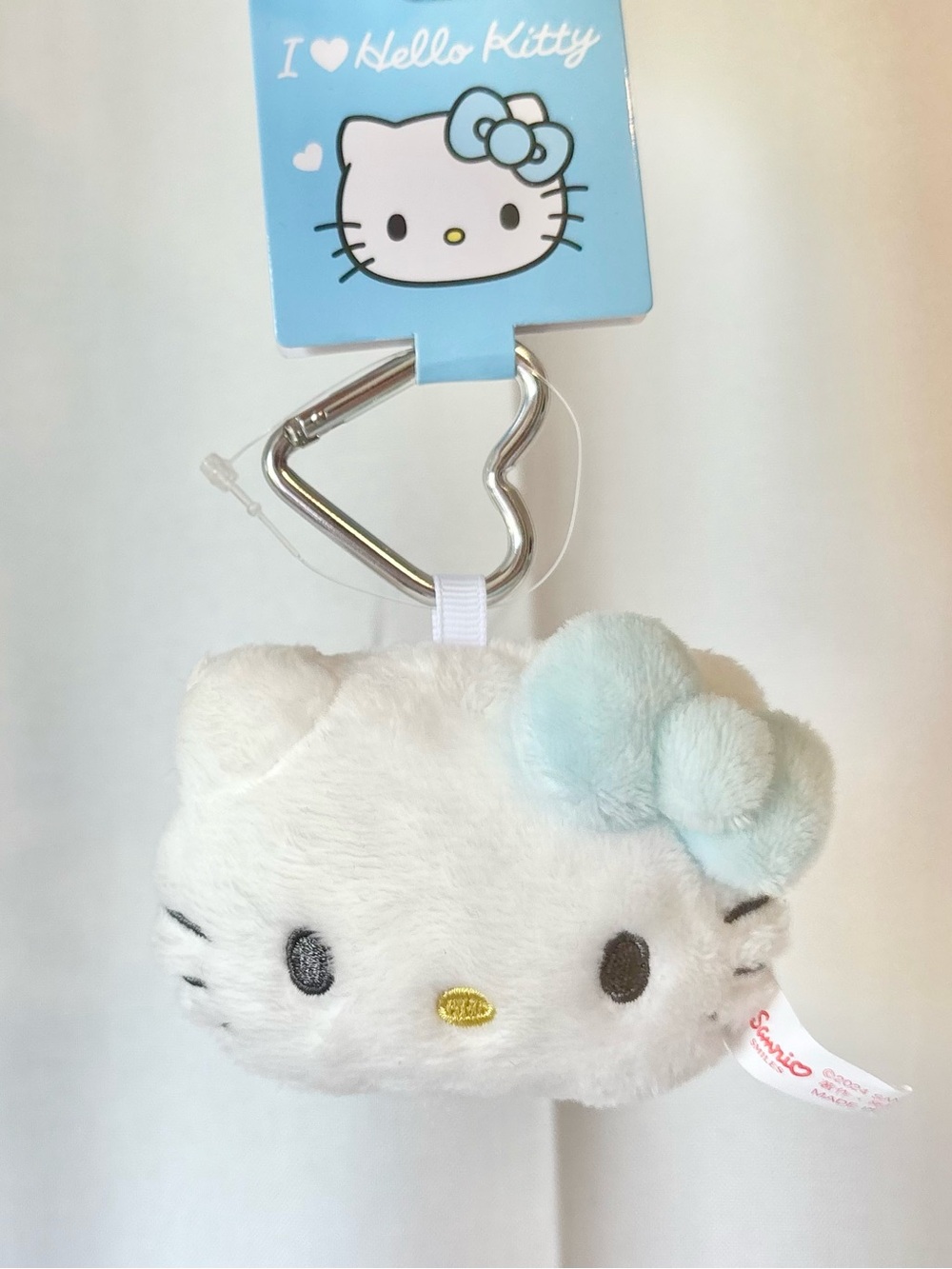 i heart Hello Kitty Mini Plush Bag Charm w Angel Blue Bow Silver Heart Clip NWT